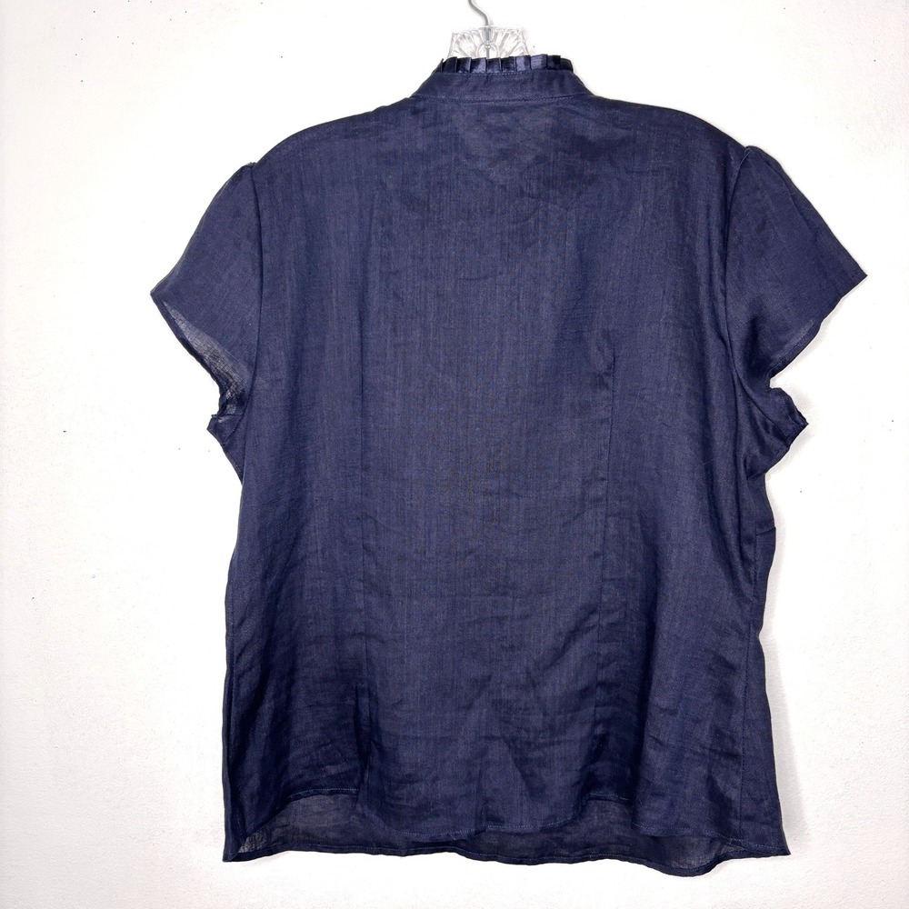 Carole Little Blouse XL Navy Blue Pintuck Ribbon Trim Cottagecore Minimalist - Picture 2 of 9